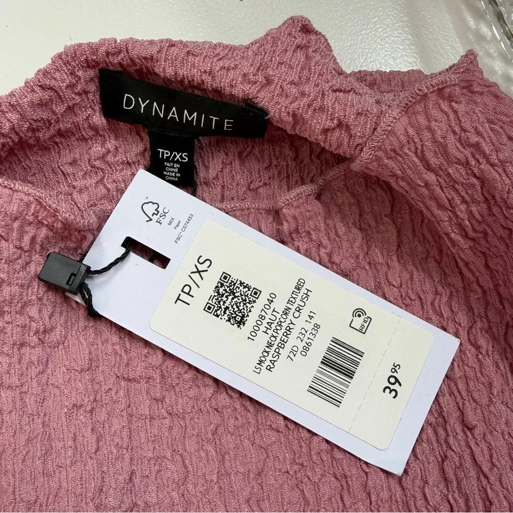 Dynamite Womens Mock Neck Wrinkled Textured Top Size XS Pink Soft Girl Coquette - Picture 2 of 7